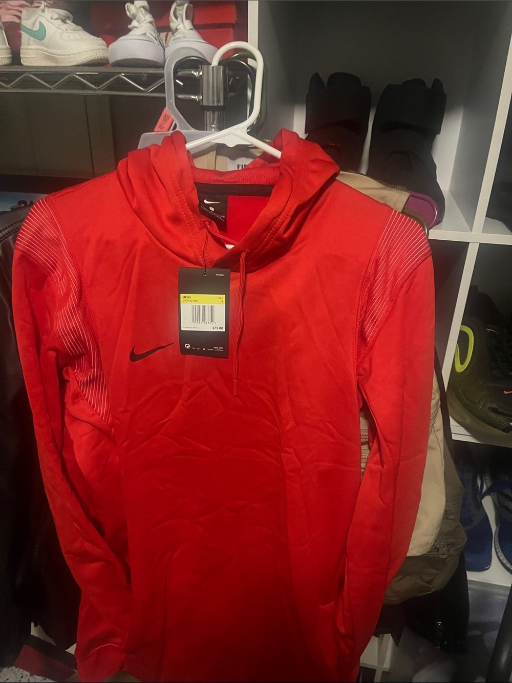 Nike Red Hooded Pullover with Subtle Stripe Shoulders